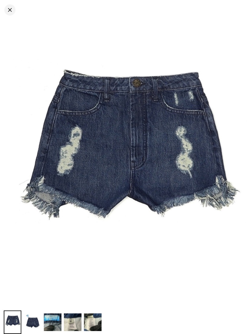 Show Me Your Mumu Houston Dark Wash Distressed High Rise Shorts Women’s 25